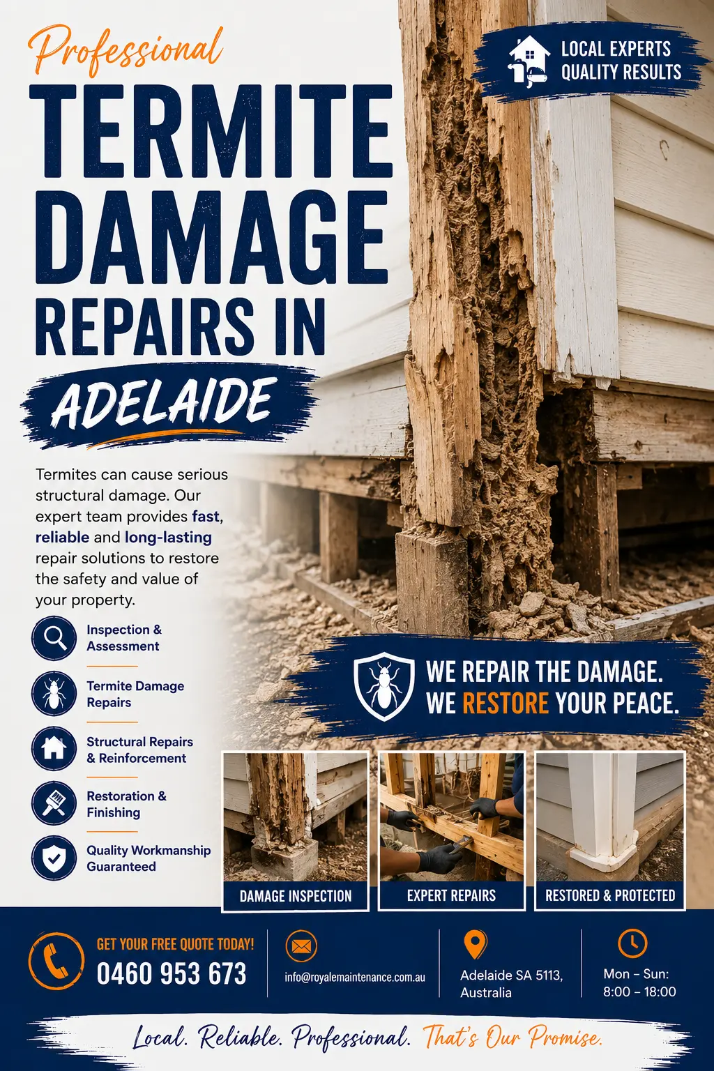 Termite damage repairs in Adelaide by Royale Maintenance